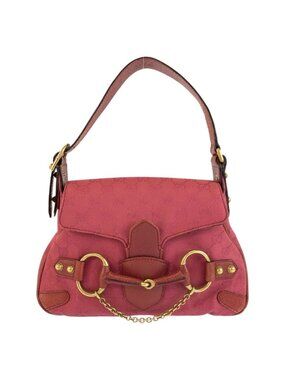 Gucci Horsebit Pink Gold GG Canvas Leather Shoulder Bag